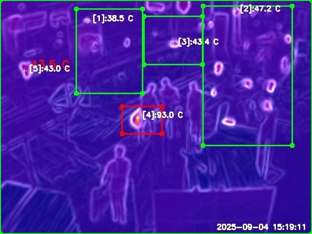 Thermal camera image showing a hot bearing invisible to the naked eye on a sawmill drive